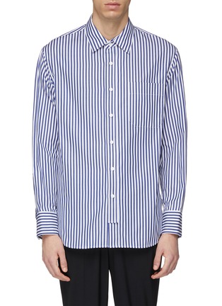 Main View - Click To Enlarge - SOLID HOMME - Layered button placket stripe shirt