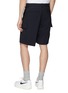 Back View - Click To Enlarge - SOLID HOMME - Zip waist tab twill cargo shorts