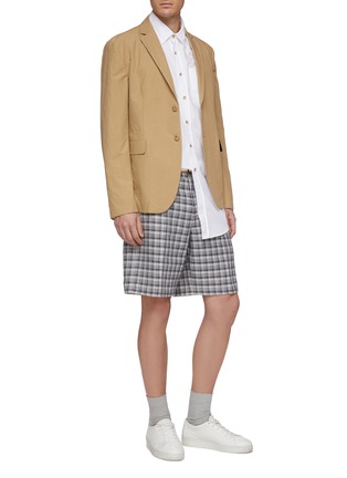 Figure View - Click To Enlarge - SOLID HOMME - Belted check plaid linen-cotton shorts