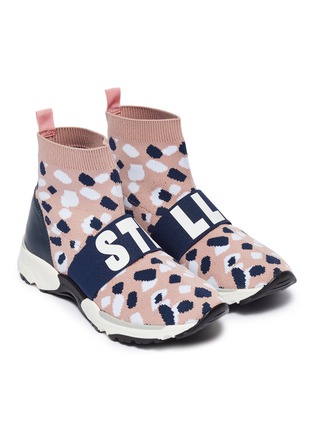 Figure View - Click To Enlarge - STELLA MCCARTNEY - Logo band abstract camouflage intarsia kids sock knit sneakers