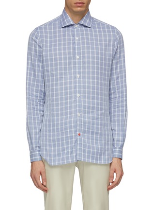 Main View - Click To Enlarge - ISAIA - Windowpane check honeycomb cotton shirt