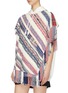 Front View - Click To Enlarge - ANGEL CHEN - Fringe patchwork stripe unisex short sleeve hoodie