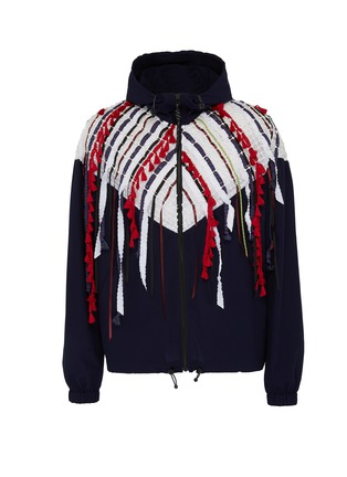 Main View - Click To Enlarge - ANGEL CHEN - Mix fringe colourblock hooded unisex windbreaker jacket