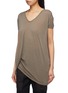 Front View - Click To Enlarge - RICK OWENS  - 'Hiked' asymmetric drape hem long T-shirt