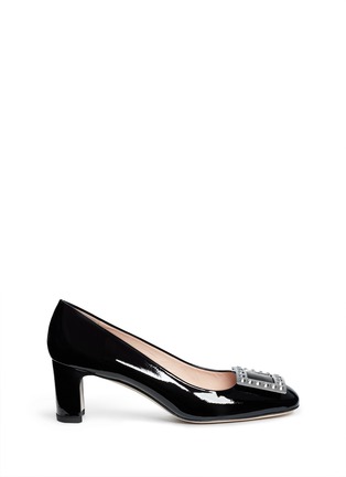 Main View - Click To Enlarge - STUART WEITZMAN - Wowmid crystal buckle patent leather pumps