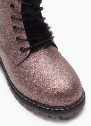 Detail View - Click To Enlarge - WINK - 'Cookie' faux fur tongue glitter kids combat boots