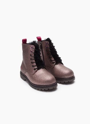 Figure View - Click To Enlarge - WINK - 'Cookie' faux fur tongue glitter kids combat boots