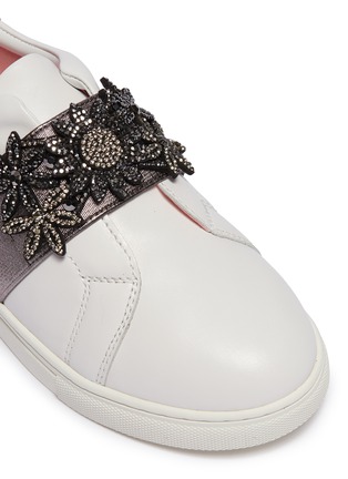 Detail View - Click To Enlarge - WINK - 'Milkshake' strass floral appliqué leather kids sneakers