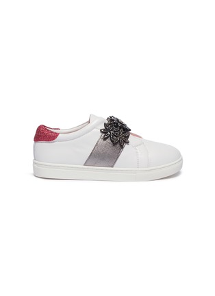 Main View - Click To Enlarge - WINK - 'Milkshake' strass floral appliqué leather kids sneakers