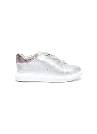 Main View - Click To Enlarge - WINK - 'Popcorn' strass collar metallic leather kids sneakers