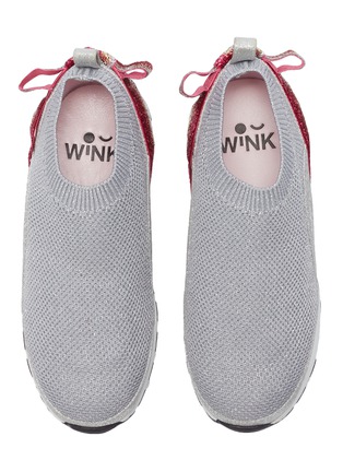 Detail View - Click To Enlarge - WINK - 'Liquorice' glitter bow knit kids sneakers