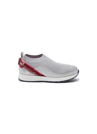 Main View - Click To Enlarge - WINK - 'Liquorice' glitter bow knit kids sneakers