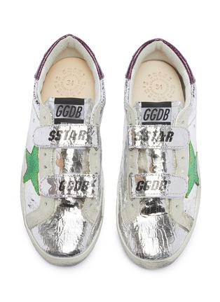 Figure View - Click To Enlarge - GOLDEN GOOSE - 'Old School' cracked mirror leather kids sneakers