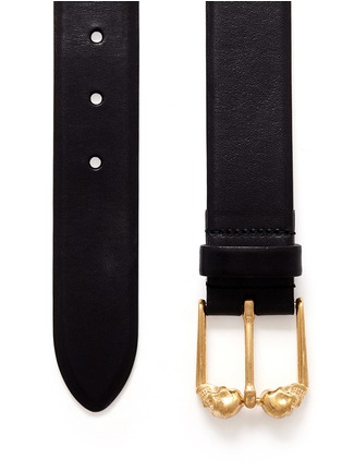 Detail View - Click To Enlarge - ALEXANDER MCQUEEN - Twin skull buckle leather belt