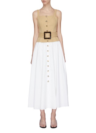 Main View - Click To Enlarge - STAUD - 'Marina' buckle belted button front colourblock dress