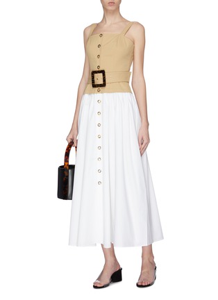 Figure View - Click To Enlarge - STAUD - 'Marina' buckle belted button front colourblock dress