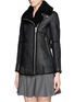 Front View - Click To Enlarge - WHISTLES - 'Daria' bubbleskin shearling biker jacket