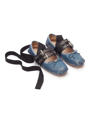 Detail View - Click To Enlarge - MIU MIU - Lace-up buckled strap ballet flats