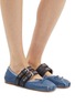 Front View - Click To Enlarge - MIU MIU - Lace-up buckled strap ballet flats