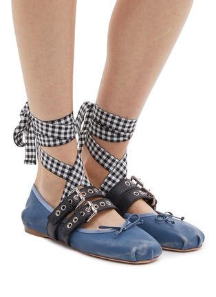 Figure View - Click To Enlarge - MIU MIU - Lace-up buckled strap ballet flats