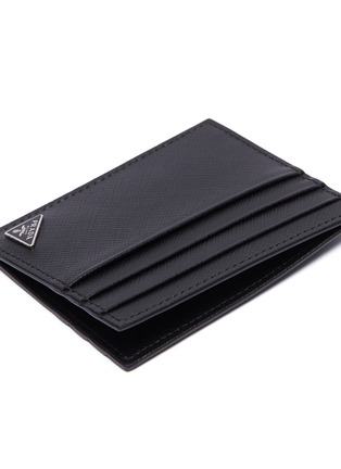 Detail View - Click To Enlarge - PRADA - Logo plate saffiano leather card holder