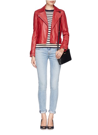 Figure View - Click To Enlarge - WHISTLES - 'Tex' lamb leather cropped biker jacket
