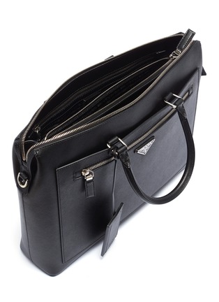 Detail View - Click To Enlarge - PRADA - Logo plate saffiano leather messenger bag