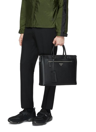 Figure View - Click To Enlarge - PRADA - Logo plate saffiano leather messenger bag