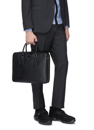 Front View - Click To Enlarge - PRADA - Logo plate saffiano leather briefcase
