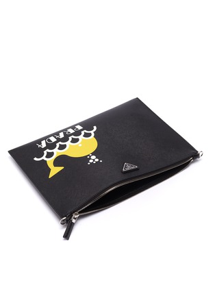 Detail View - Click To Enlarge - PRADA - Logo graphic whale print saffiano leather pouch
