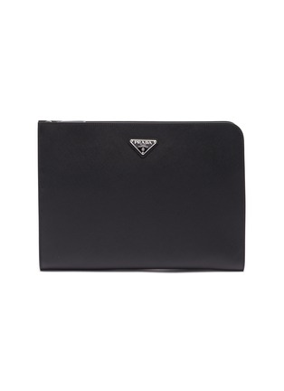 Main View - Click To Enlarge - PRADA - Logo plate saffiano leather zip document pouch