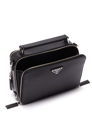 Detail View - Click To Enlarge - PRADA - Logo plate mini saffiano leather messenger bag