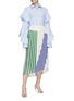 Figure View - Click To Enlarge - AKIRA NAKA - Colourblock stripe pleated asymmetric skirt