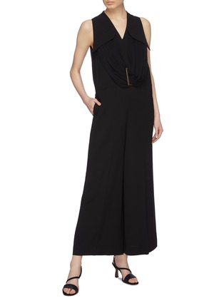 Figure View - Click To Enlarge - AKIRA NAKA - Buckled drape front wide leg jumpsuit