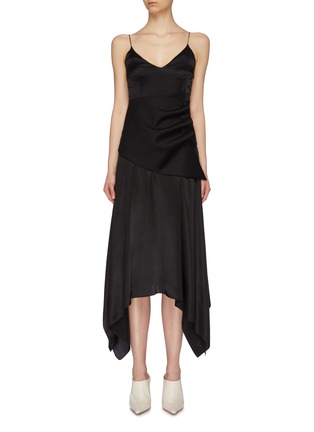 Main View - Click To Enlarge - MATÉRIEL - Detachable wool corset belt silk handkerchief slip dress