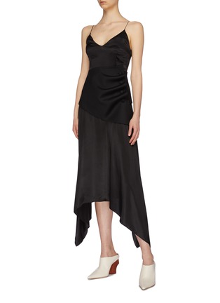 Figure View - Click To Enlarge - MATÉRIEL - Detachable wool corset belt silk handkerchief slip dress