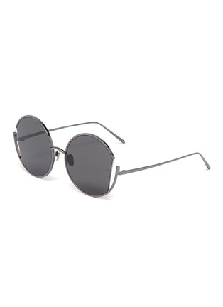 Main View - Click To Enlarge - LINDA FARROW - 'Quarry' metal cutout round sunglasses