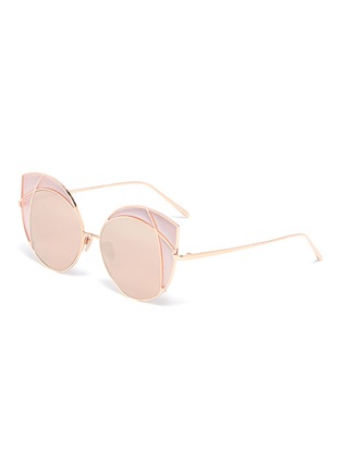 Main View - Click To Enlarge - LINDA FARROW - 'Austin' contrast corner metal oversized cat eye sunglasses