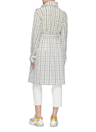 Back View - Click To Enlarge - AALTO - Drape collar belted tartan plaid trench coat