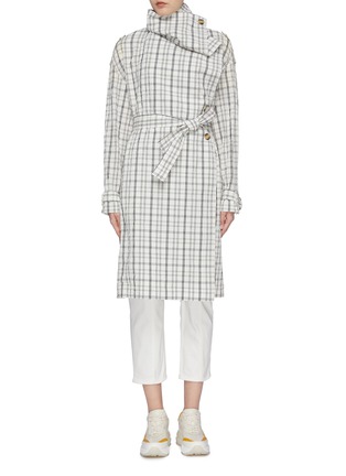 Main View - Click To Enlarge - AALTO - Drape collar belted tartan plaid trench coat