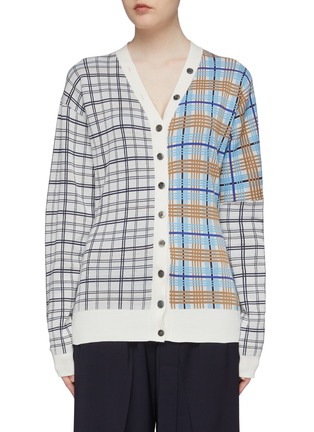 Main View - Click To Enlarge - AALTO - Colourblock patchwork check plaid cardigan