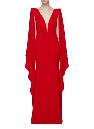 Main View - Click To Enlarge - ALEX PERRY - 'Cassine' drape sleeve crepe cape gown