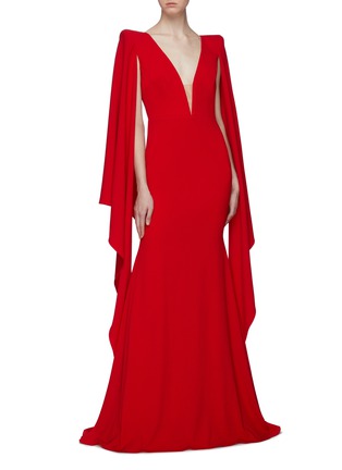 Figure View - Click To Enlarge - ALEX PERRY - 'Cassine' drape sleeve crepe cape gown