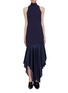 Main View - Click To Enlarge - SOLACE LONDON - 'Dilan' asymmetric satin ruffle hem rib knit sleeveless dress