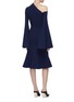 Back View - Click To Enlarge - SOLACE LONDON - 'Haso' flared sleeve one-shoulder crepe peplum dress