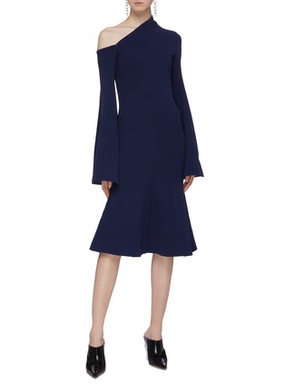 Figure View - Click To Enlarge - SOLACE LONDON - 'Haso' flared sleeve one-shoulder crepe peplum dress