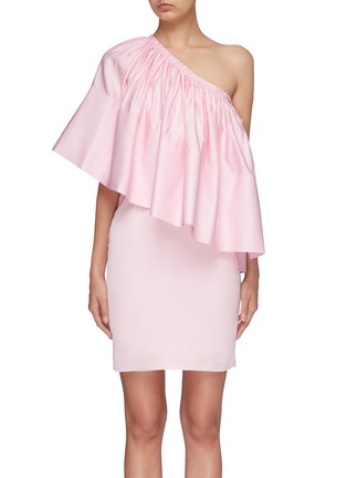 Main View - Click To Enlarge - SOLACE LONDON - 'Layci' ruffle overlay one shoulder mini dress