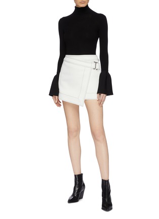 Figure View - Click To Enlarge - DION LEE - 'E-Hook' buckle overlay contrast topstitching crepe skirt