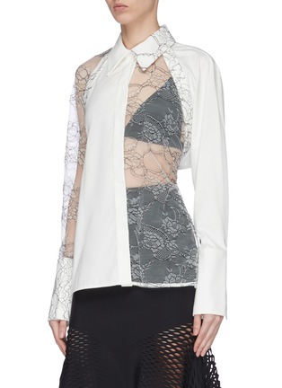Front View - Click To Enlarge - DION LEE - 'Binary' detachable lace panel tie open back shirt