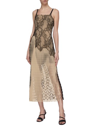 Figure View - Click To Enlarge - DION LEE - 'Erosion Lace E-Hook' asymmetric overlay lasercut dress